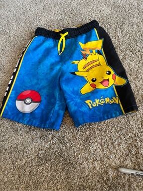 Pokemon Blue Pikachu Swim Shorts with Yellow Drawstring